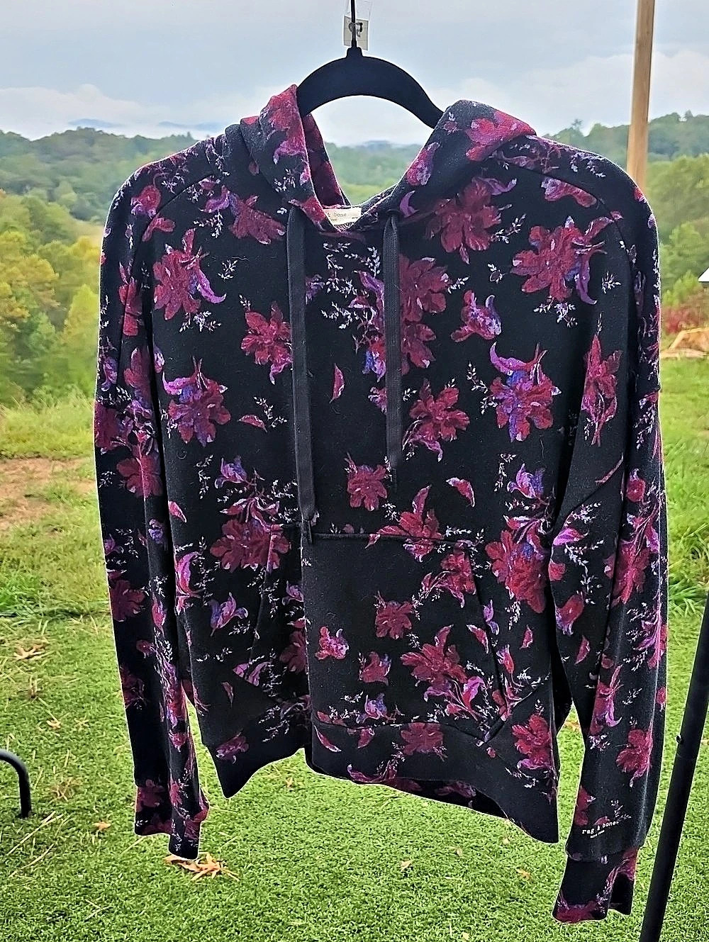 rag & bone City Floral Hoodie Floral Blouse Black & Pink Medium